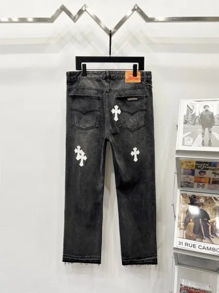 Chrome Hearts Pink Cross Embroidered Black Straight-Leg Jeans - 4