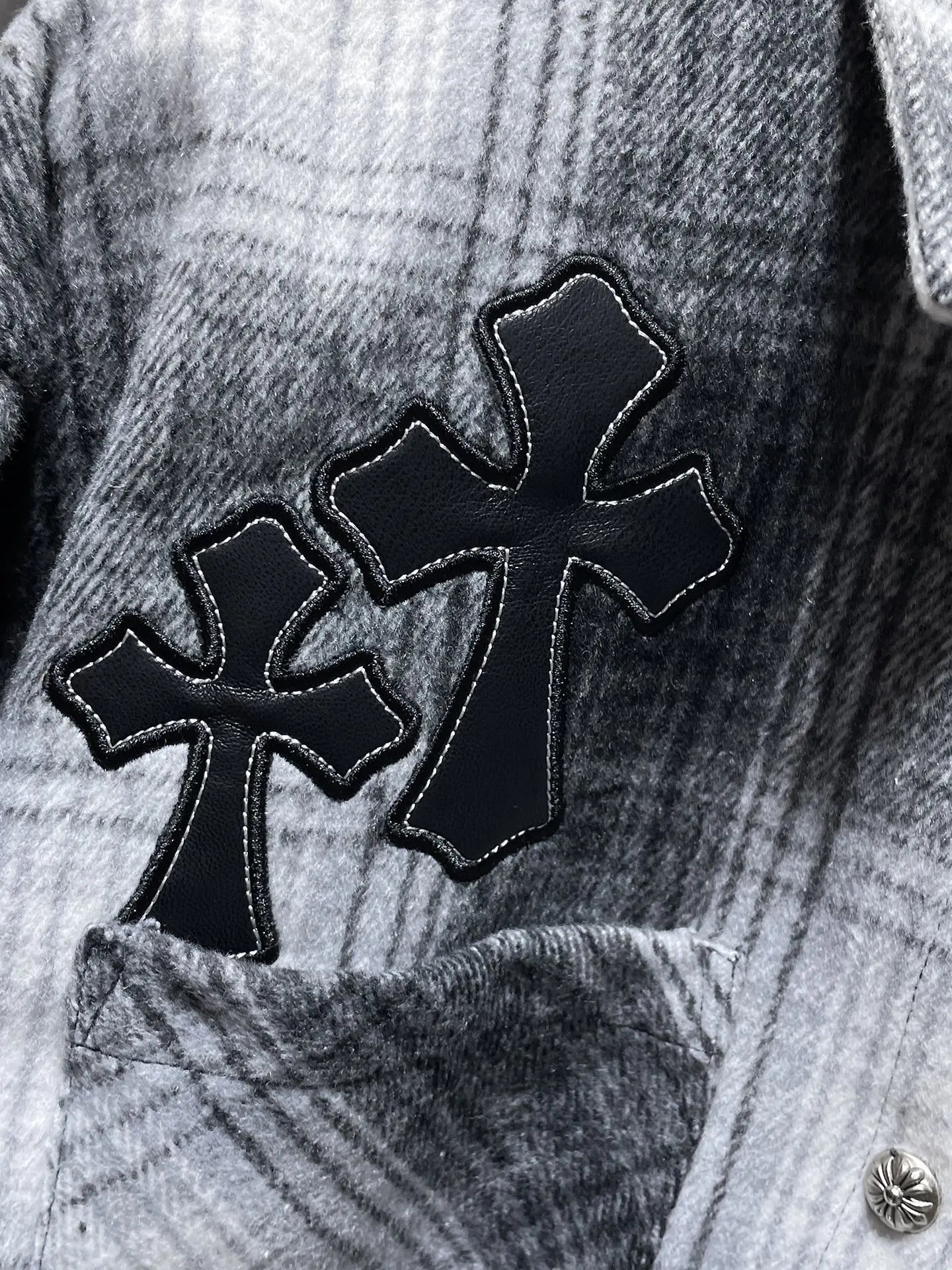 Chrome Hearts Cross-Embroidered Gray Plaid Shirt - 8