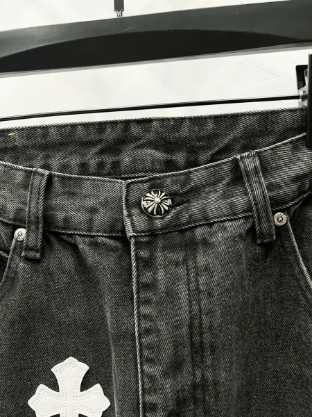 Chrome Hearts Pink Cross Embroidered Black Straight-Leg Jeans - 7
