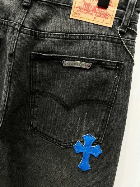 Chrome Hearts Pink Cross Embroidered Black Straight-Leg Jeans - 25