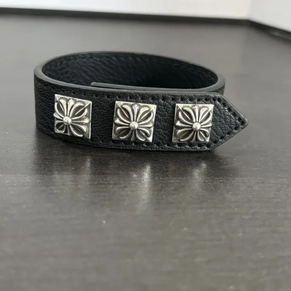 Chrome Hearts Three Black Leather Cuff Bracelet Jewelry - 1