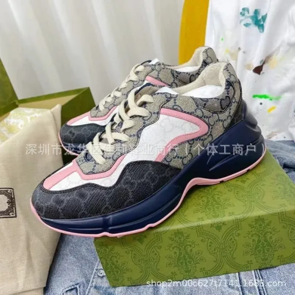 Gucci Rhyton Sneakers Multicolor Pink Navy Chunky Sneakers - 1