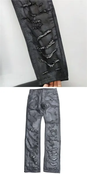 Design Distressed Black Leather-Look Jeans - 9