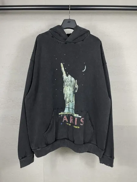 Balenciaga Logo Hoodie Black with White Stripe Sleeves - 14