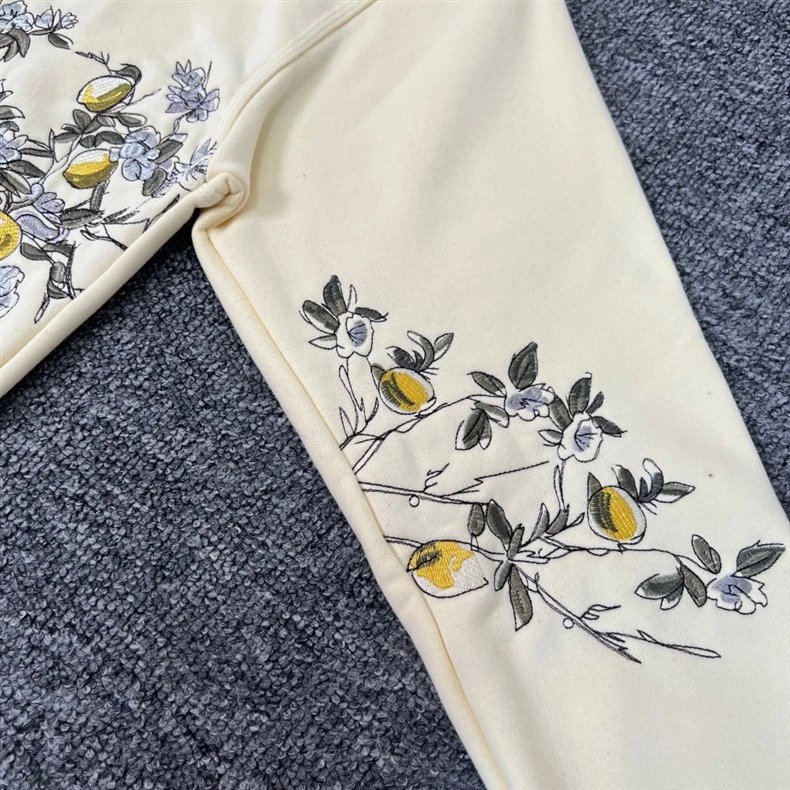 Design Embroidered Cherry Blossom Hoodie Gray - 20