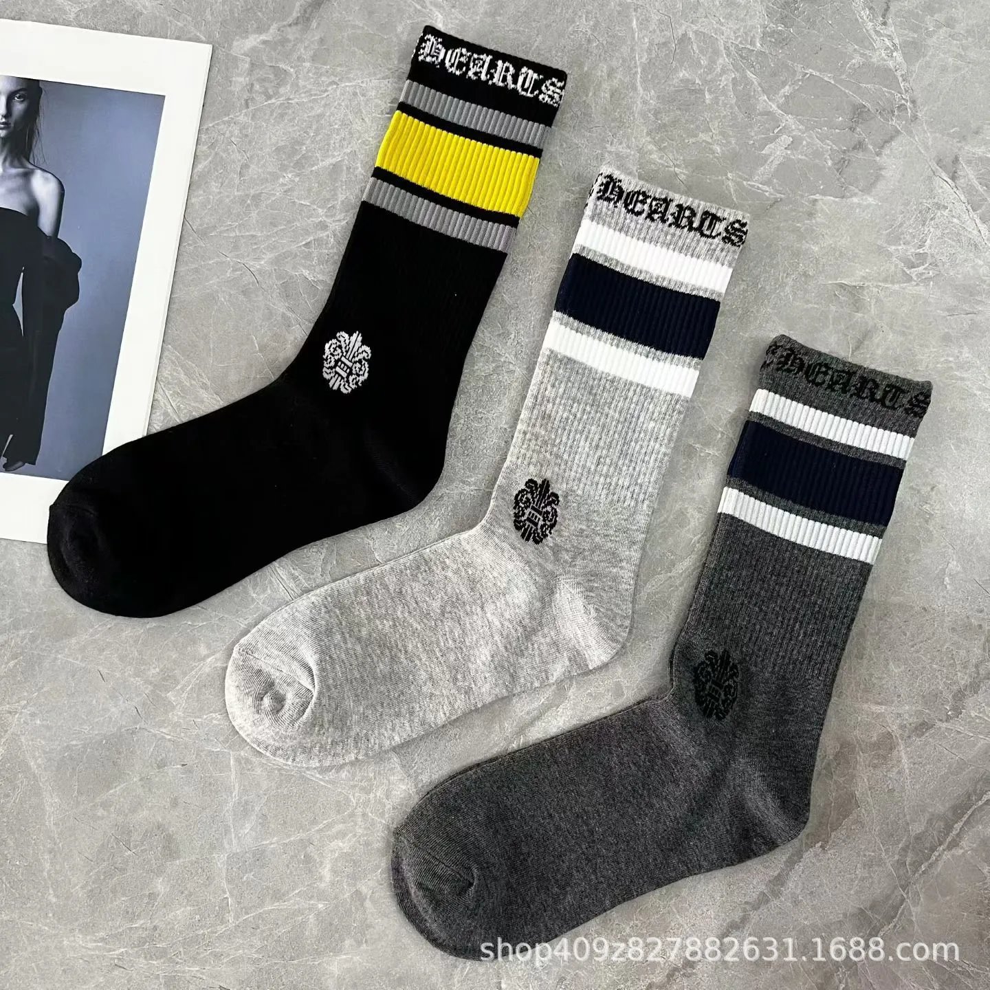 Design Marc Jacobs Striped Logo Socks Black Yellow Socks - 4