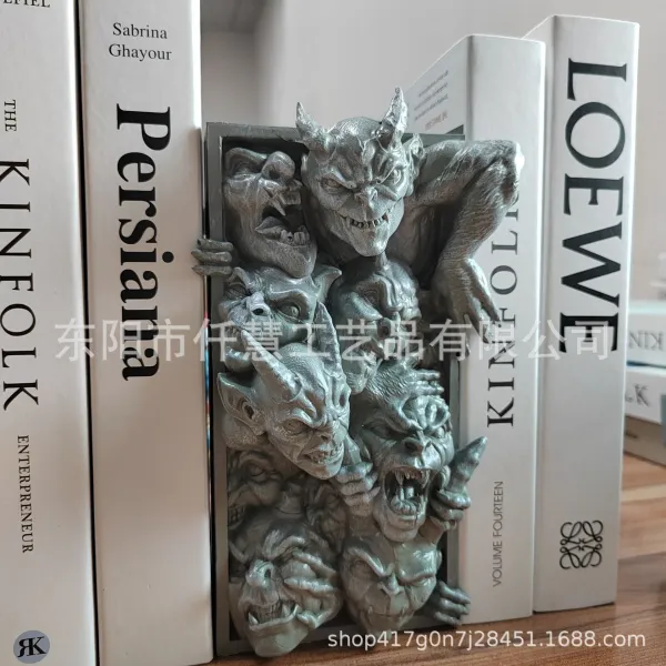 Design Horror Face Bookend White Resin Decorative Sculpture Accessories - 6
