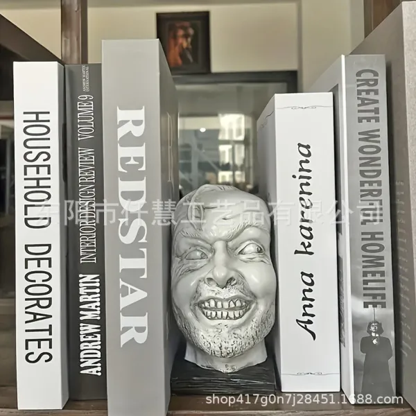 Design Horror Face Bookend White Resin Decorative Sculpture Accessories - 1