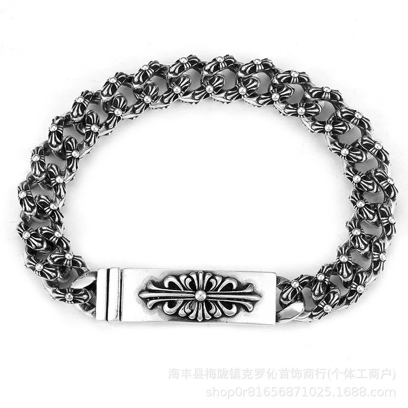 Chrome Hearts Floral Link Bracelet Silver Jewelry - 35