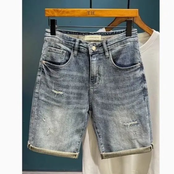 Design Distressed Cuffed Denim Shorts Light Wash - 1