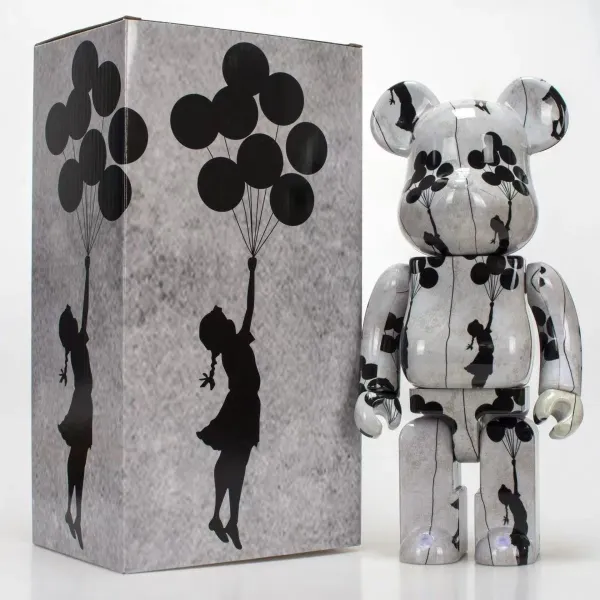Medicom Toy x Banksy Bearbrick 1000% Girl with Balloons Gray Translucent Collectible Figure Accessories - 1