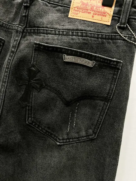 Chrome Hearts Pink Cross Embroidered Black Straight-Leg Jeans - 14