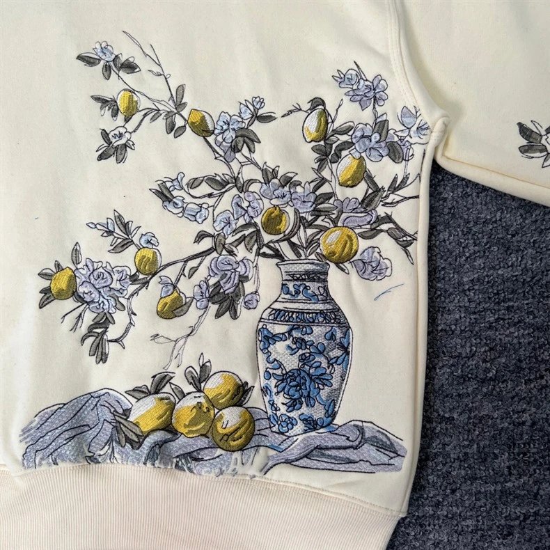 Design Embroidered Cherry Blossom Hoodie Gray - 21