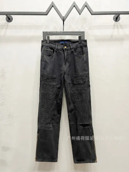 Louis Vuitton Monogram Embroidered Cargo Jeans Black - 1