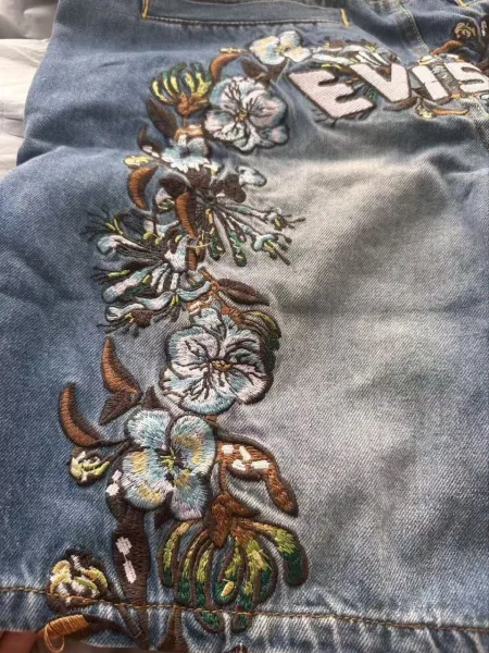 Evisu Floral Embroidered Denim Shorts Light Wash - 5