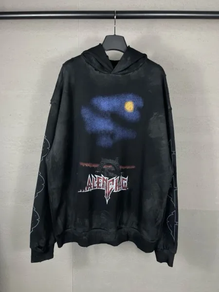 Balenciaga Logo Hoodie Black with White Stripe Sleeves - 10