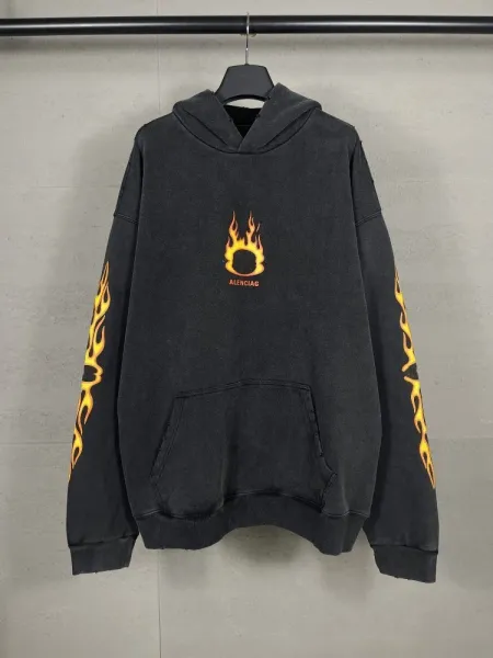 Balenciaga Logo Hoodie Black with White Stripe Sleeves - 18