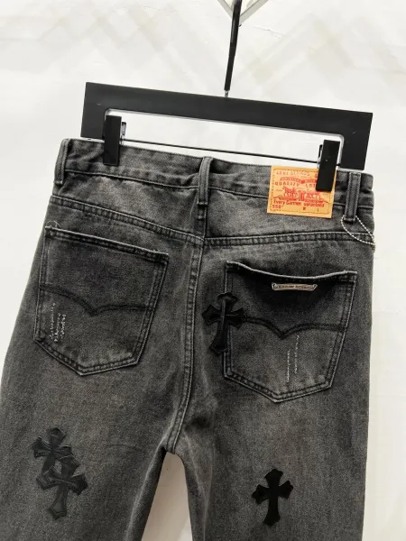 Chrome Hearts Pink Cross Embroidered Black Straight-Leg Jeans - 15