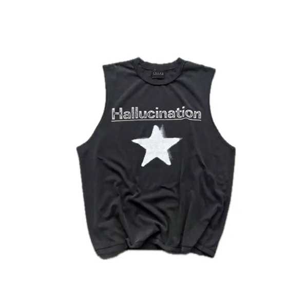 Design Hallucination Star Graphic Sleeveless Top Black Vest Top - 1