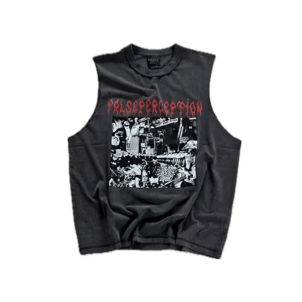 Design Palseperception Graphic Sleeveless Top Black Vest Top - 1