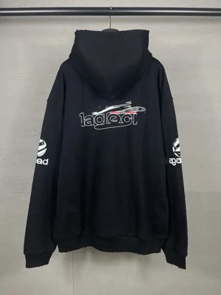 Balenciaga Logo Hoodie Black with White Stripe Sleeves - 29