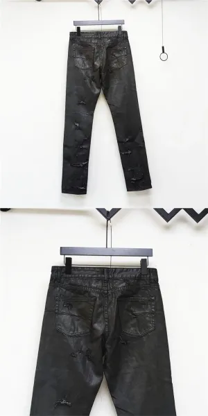 Design Distressed Black Leather-Look Jeans - 8