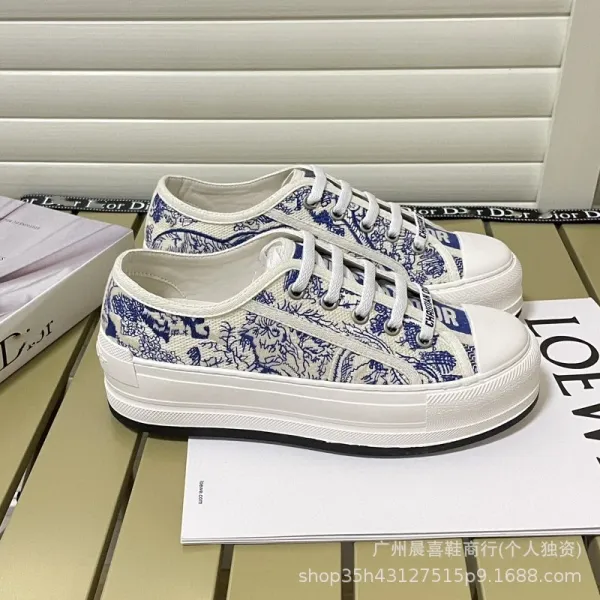 Dior B23 Canvas Sneakers Blue and White Chinoiserie Print - 1