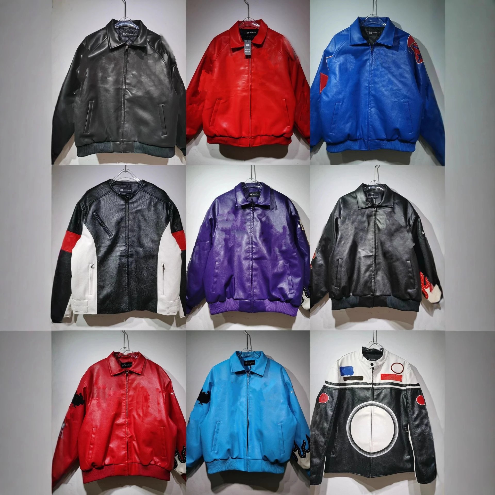 Design Racing Stripe Leather Jacket Black Red White - 3