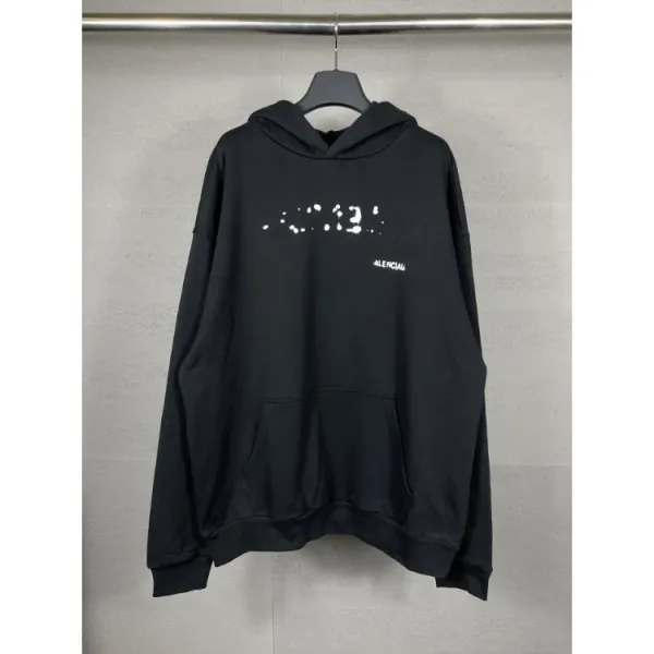 Balenciaga Distorted Logo Hoodie Black - 1