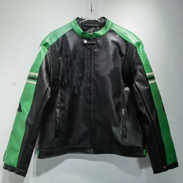 Design Racing-Style Leather Jacket Black and Green - 1