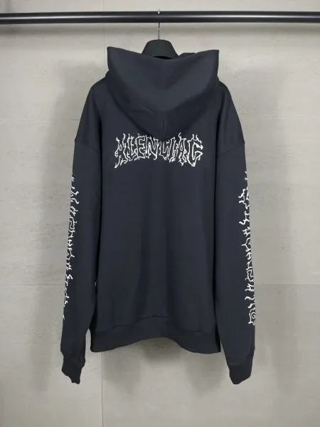 Balenciaga Logo Hoodie Black with White Stripe Sleeves - 13
