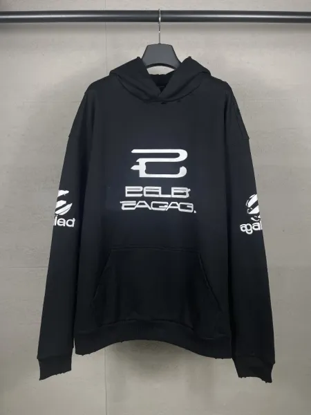 Balenciaga Logo Hoodie Black with White Stripe Sleeves - 28