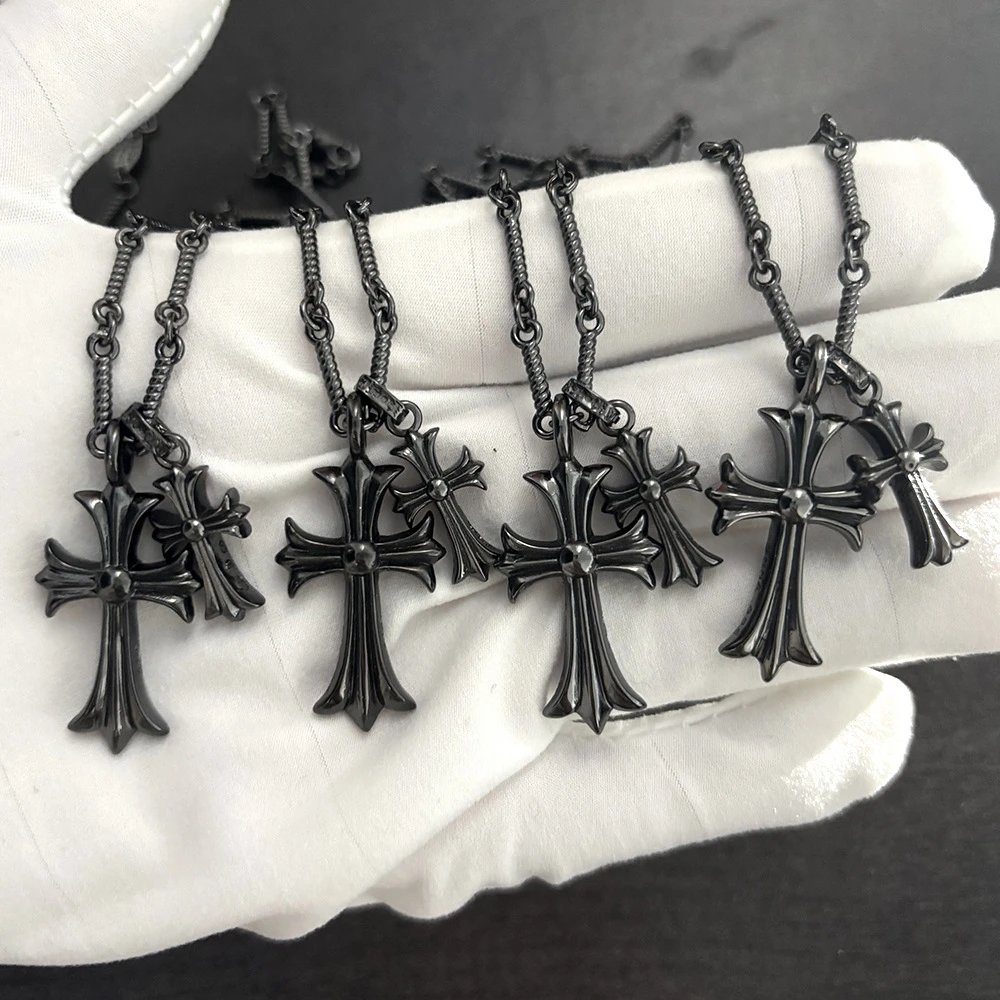 Chrome Hearts Cross Pendant Necklace Black Oxidized Silver Jewelry - 3