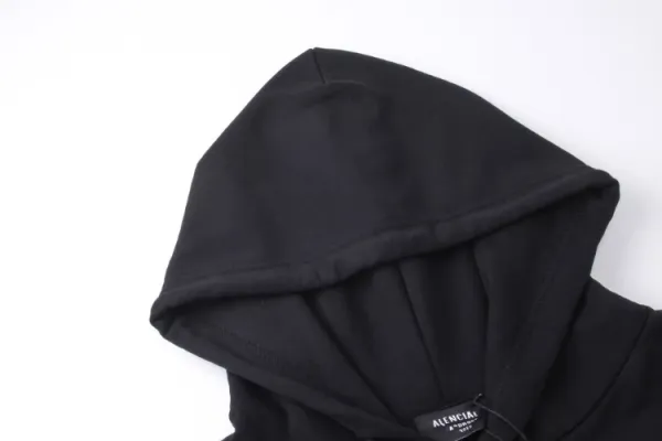 Balenciaga Logo Hoodie Black with White Stripe Sleeves - 3