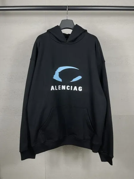 Balenciaga Logo Hoodie Black with White Stripe Sleeves - 22