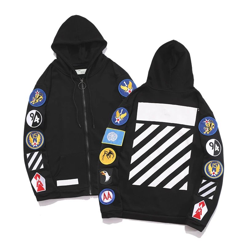 Off-White Diagonal Print Zip-Up Hoodie Black - 31