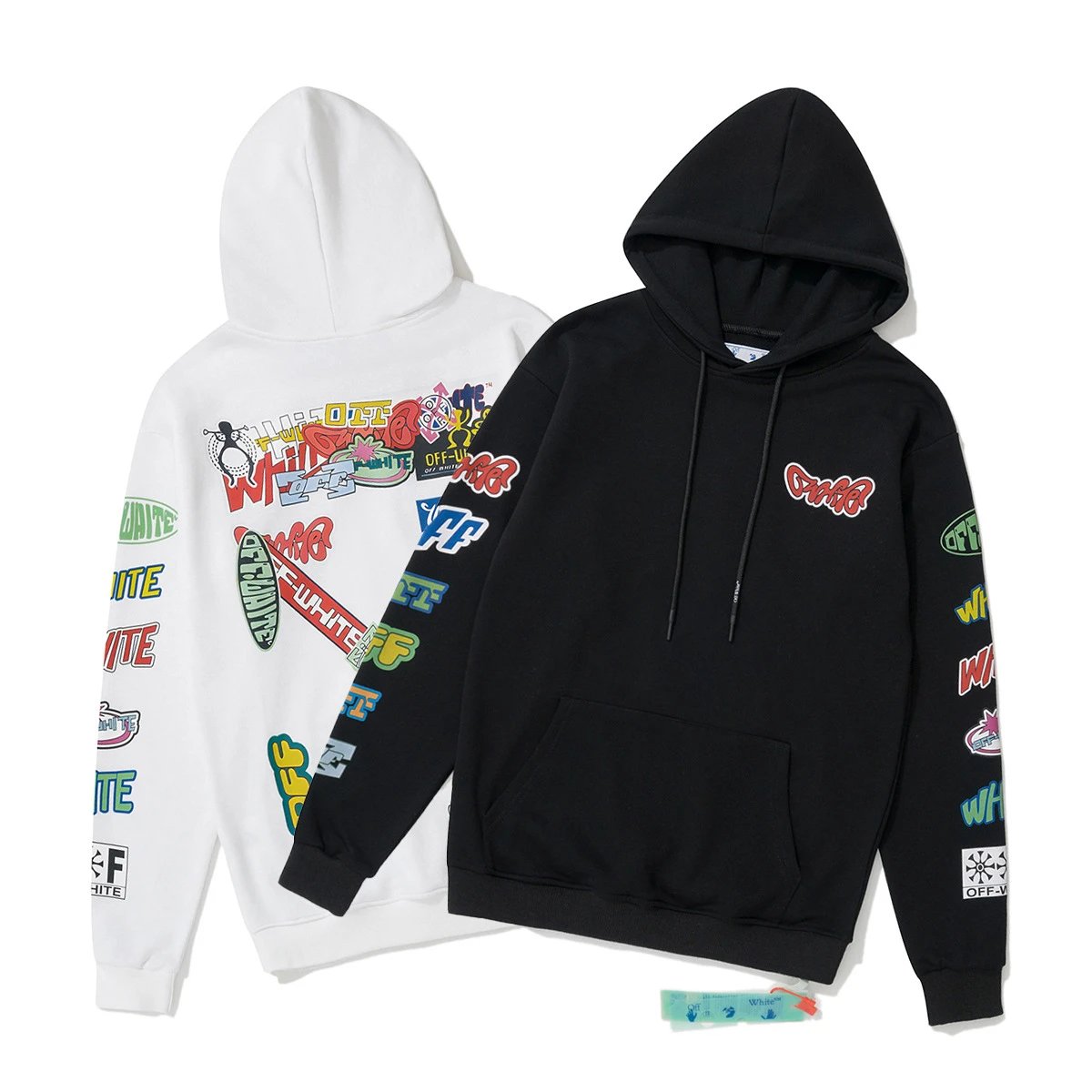 Off-White Diagonal Print Zip-Up Hoodie Black - 32