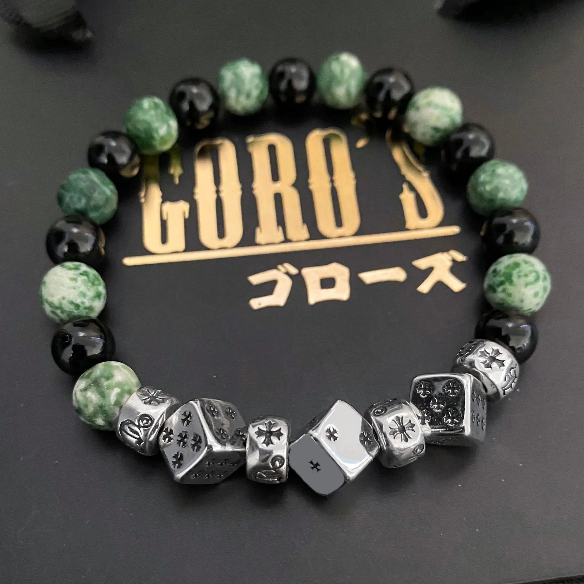 Design Goro's Dice Bead Bracelet Green and Black Jewelry