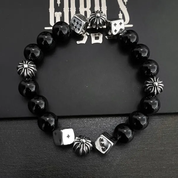 Chrome Hearts Dice and Maltese Cross Bead Bracelet Black Jewelry - 7