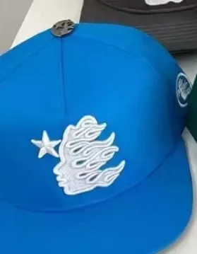 Design Flame Star Embroidered Baseball Cap Blue - 1