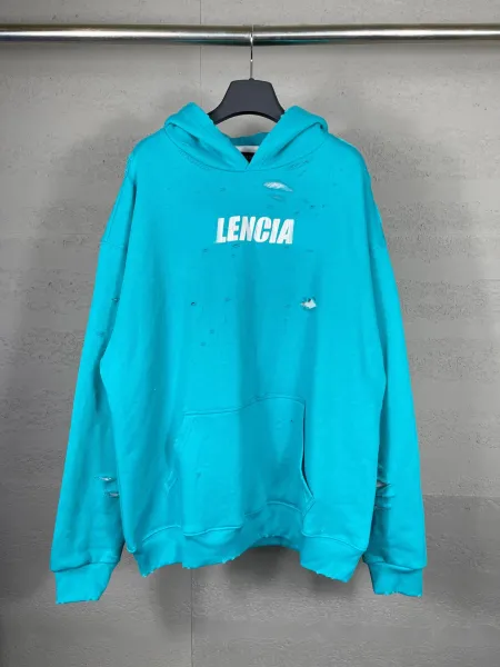 Design Lencia Distressed Logo Hoodie Turquoise Hoodie - 1