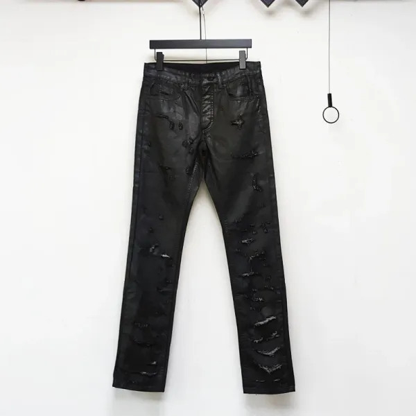 Design Distressed Black Leather-Look Jeans - 6