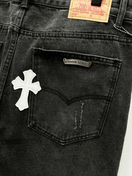 Chrome Hearts Pink Cross Embroidered Black Straight-Leg Jeans - 10