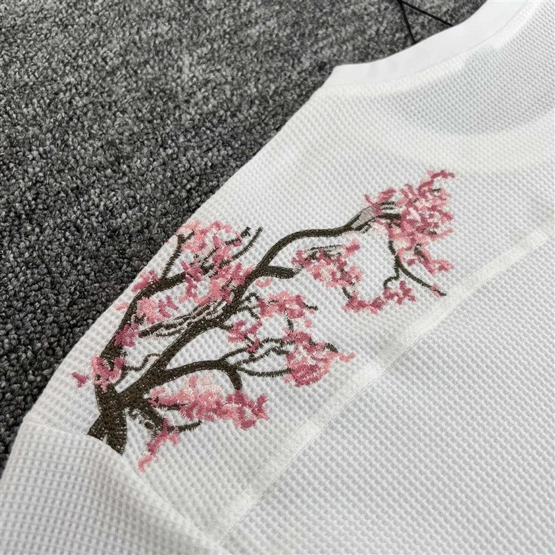 Design Embroidered Cherry Blossom Hoodie Gray - 15