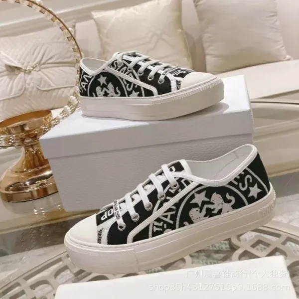 Dior B23 Low Top Black and White Logo Print Sneakers - 1