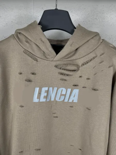 Design Lencia Distressed Logo Hoodie Beige Hoodie - 23