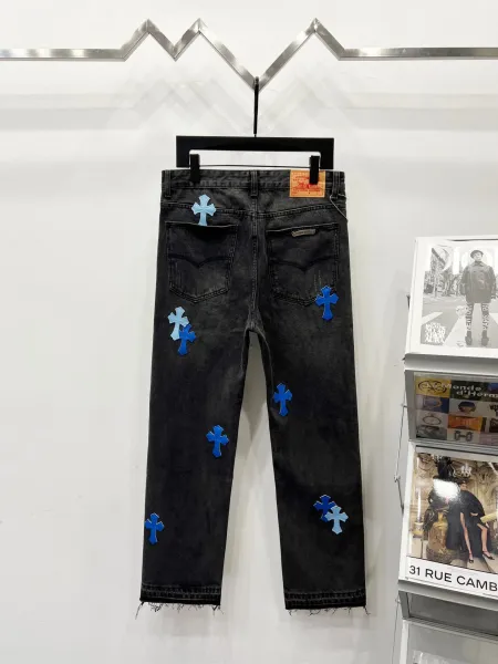 Chrome Hearts Pink Cross Embroidered Black Straight-Leg Jeans - 23