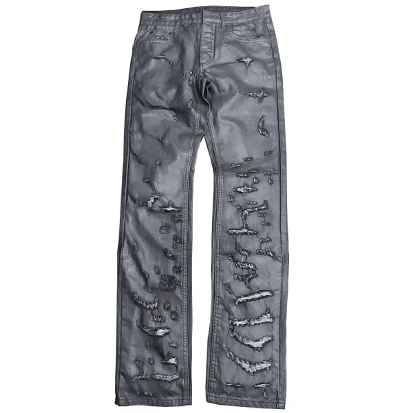 Design Distressed Black Leather-Look Jeans - 2