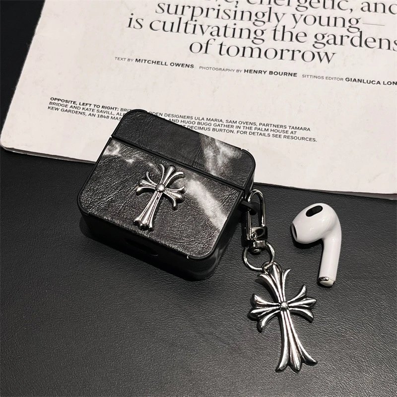 Chrome Hearts Marble AirPods Case with Cross Charm Phone Accessories - 5