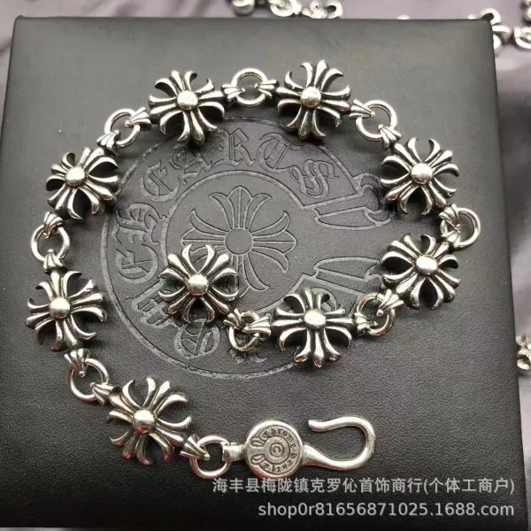Chrome Hearts Cross Flower Link Bracelet Silver Jewelry - 1